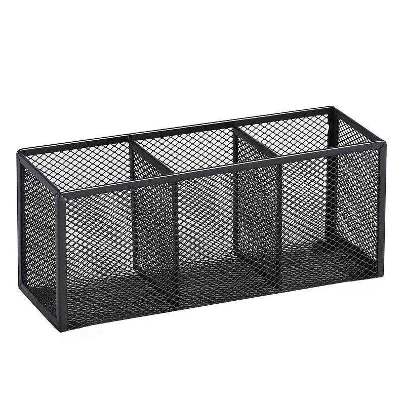 3 Grid Pen Pencil Holder Metal Multi Storage Box Desktop Stationery Office Storage Supplies