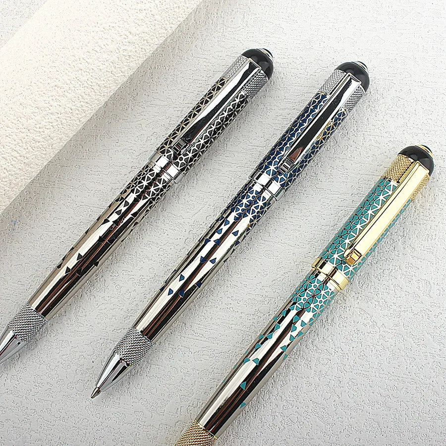 Luxury Mesh Carving Metal Ballpoint Pens School Business Office Signature Roller Pen Writing Student Stationery Supplies