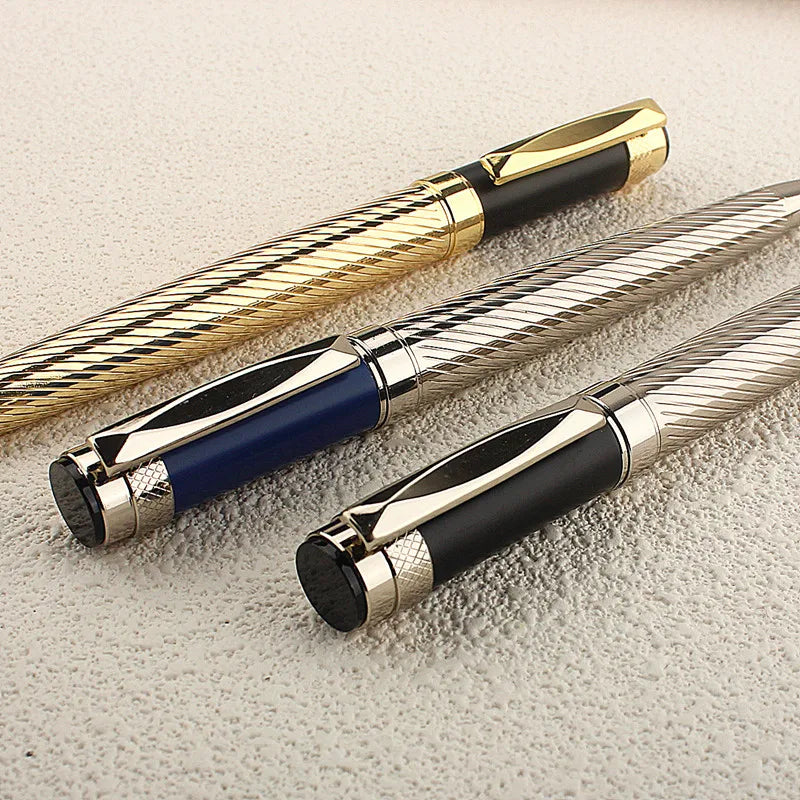 Metal Ballpoint Pen With Refills For School Office Stainless Steel Material Ball Pen Blue Refill Ink